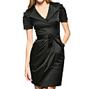 Pleated Short Sleeves Lapel Belted Dress / Women's Dresses (FF-1802BD011-0811)