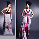 A-line V-neck Floor-length Sleeveless Elastic Silk-like Satin/ Silk Quick Delivery Dress (OFGH475)