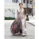 Empire V-neck  Floor-length Satin  Tulle  Beading Quick Delivery Dress(OFGC502)