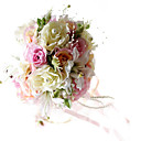 Elegant Pink-Orange Silk Rose And Lily With Chiffon Decoration Round Wedding Bouquet/ Bridal Bouquet