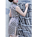 Mantel / Spalte Stehkragen ärmellose knielangen Seide / Seide Habotai cheongsam / Qipao / chinesisches Kleid (hgqp323)