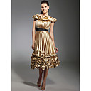 A-line Off-the-shoulder Knee-length Stretch Satin Sex and The City/Cocktail Dress