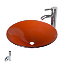 ronde orange victoire évier récipient en verre trempé avec robinet chromé, anneau de montage et de l'évacuation des eaux (0917-vt4062)