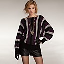 Vertical Stripes Long Sleeves Slit Neckline Longline Sweater / Women's Sweaters (FF-C-BI0736301)