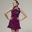 speciale zoom handgemaakte bloemen mouwloze jurk / dames jurken (paars) (ff-a-bk0997011)