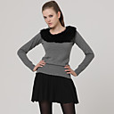 Gray Rabbit Hair Long Sleeves Round Neckline Sweater / Women's Sweaters (FF-C-BK0736019)