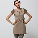 Rabbit Hair Chains Short Sleeves Round Neckline Dress / Women's Dresses (Beige) (FF-A-BK0996015)