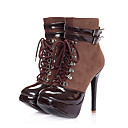 Suede Upper High Heels Mid-calf Boot With Strap / Lace up Fashion Shoe(0987-X3708)