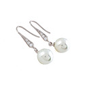 Beautiful Platinum Plated CZ Cubic Zirconia And Imitation Pearls Earrings (0801-01030-02)