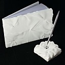 matrimonio libro degli ospiti e penna impostato in chiffon bianco