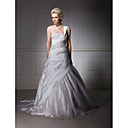 Ball Gown One Shoulder Taffeta Chapel Train Wedding Dress