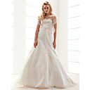 A-line Jewel Court Train Lace Wedding Dress