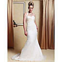 Trumpet/Mermaid Halter Sweep/Brush Train Satin Organza Wedding Dress