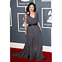 Margaret Zhou Sheath/ Column V-neck Sweep/ Brush Train Chiffon Grammy/ Evening Dress (FSM04607)