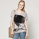 Porstait Mesh Beaded Printed Loose T-shirt / Women's T-shirts (FF-D-CC1260002)