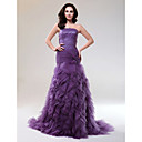 Trumpet/Mermaid Strapless Court Train Tulle Evening Dress With Cascading Ruffles