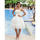 A-line Strapless Sleeveless Knee-length Satin Wedding Dress