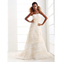 A-line Strapless Court Train Organza Tiered Wedding Dress with 3D Flowers