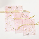 "Gouden bloemen" organza zakje voor - roze (set van 24)