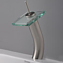 Nickel Brushed Waterfall Bathroom Sink Faucet with Glass Spout