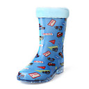 Rubber Upper Flat Heel Mid-calf Kids Rain Boots With Car Print Outdoor Shoes