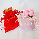 saco favor rosa decorada de cetim (conjunto de 12)
