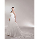 A-line/Princess Side-Draped Cathedral Train Luxury Wedding Dress With Beaded Appliques
