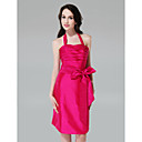 Sheath/ Column Halter Knee-length Taffeta Bridesmaid Dress