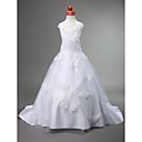 A-line Straps Court Train Satin Flower Girl Dress