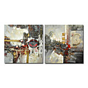 Hand-painted Abstract Oil Painting with Stretched Frame - Set of 2
