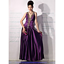 Sheath/ Column V-neck Floor-length Elastic Woven Satin Evening/ Prom Dress