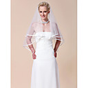 Two-tier Elbow Wedding Veil With Ribbon Edge
