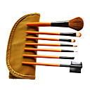 7 stuks wol make-up borstel set met gratis bruin lederen etui