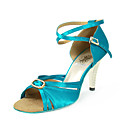 Satin Upper Blue Peep Toe High Heel Dance Shoes Ballroom Latin Shoes for Women