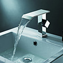 Contemporary Brass Waterfall Bathroom Sink Faucet(Chrome Finish)