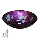 Round Flower Tempered glass Vessel Sink With Pop up and Mounting ring