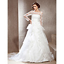 A-line Scoop Cathedral Train Lace Wedding Dress