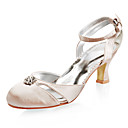 Satin Upper Mid Heel Closed-toes With Rhinestone Wedding Bridal Shoes More Colors