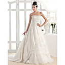 A-line/Princess Strapless Court Train Lace Wedding Dress