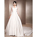 A-line V-neck Chapel Train Satin And Satin Lace Wedding Dress Inspired By Kate Middleton