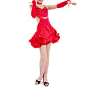 kinderen rode spandex met ruches / pailletten latin dansvoorstelling jurk