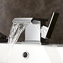 Wide Spout Contemporary Chrome Finish Waterfall Centerset Bathroom Sink Faucet
