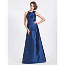 A-line Jewel Neck Floor-length Taffeta Bridesmaid Dress
