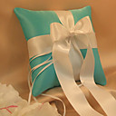 Green Wedding Ring Pillow In Satin With Ivory Sash And Ribbons