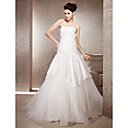 Elegant A-line Strapless Court Train Taffeta And Organza Wedding Dress