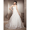 A-line Strapless Chapel Train Taffeta  Wedding Dress