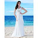 Sheath/Column V-neck Floor-length Chiffon Lace Wedding Dress