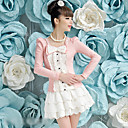 Lace Bow Ruffle Slim Bubble Sleeve Blouse