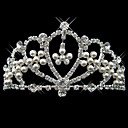 liga de prata de strass e pérola flor nupcial tiara