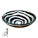 zwart-wit gehard glas vat wastafel met pop-up en montage ring